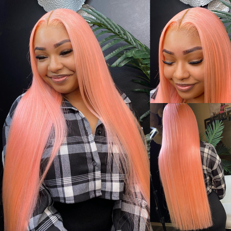 Light Rose Pink Straight Human Hair Wig - HD Lace Wigs