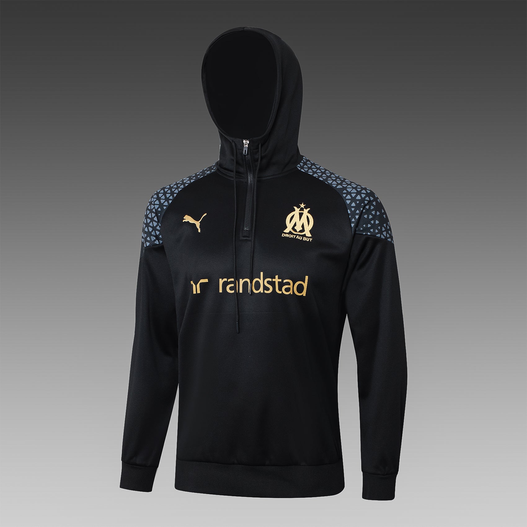 marseille 23 24 black Football Tracksuit hoodie