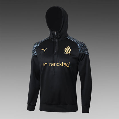 marseille 23 24 black Football Tracksuit hoodie