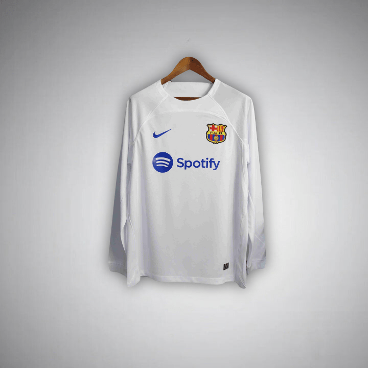 23 24 fc barcelona white long sleeve away Jersey