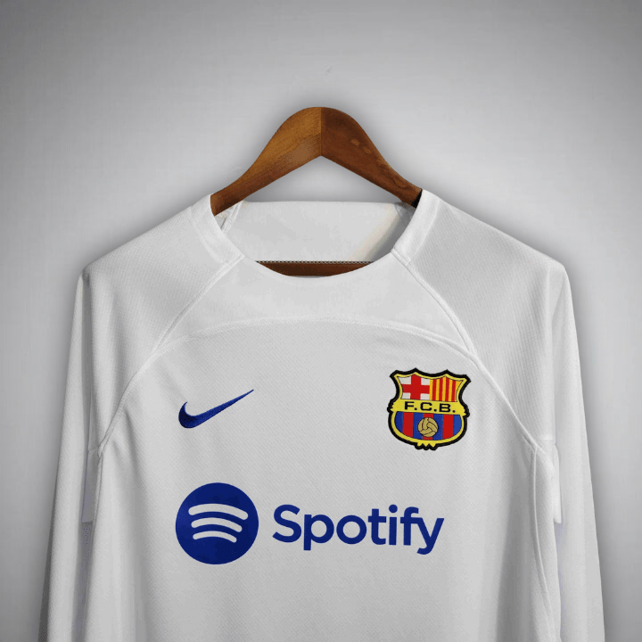 23 24 fc barcelona white long sleeve away Jersey