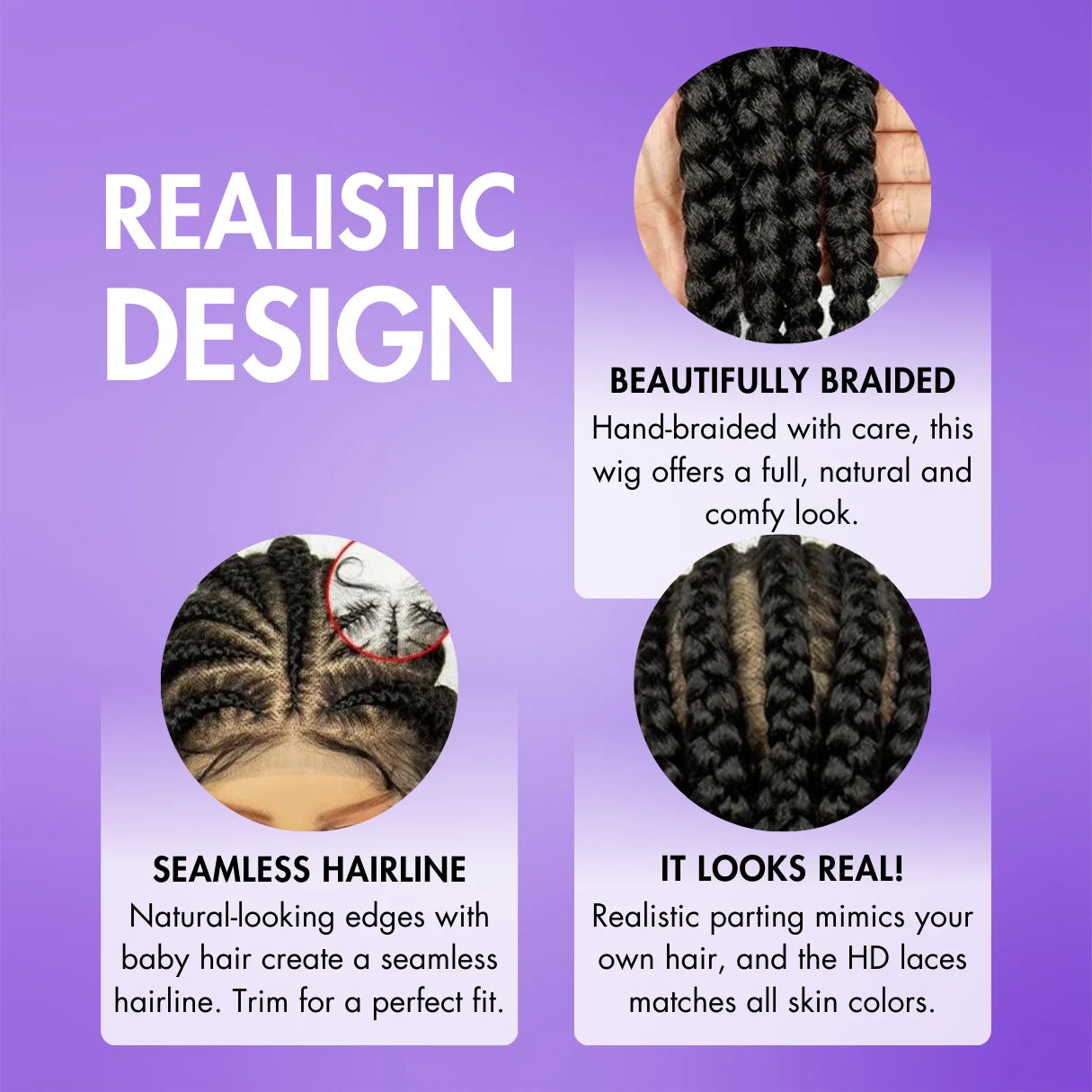 Why 26&quot; Synthetic Cornrow Braided Wigs – Transparent HD Full Lace is realistic