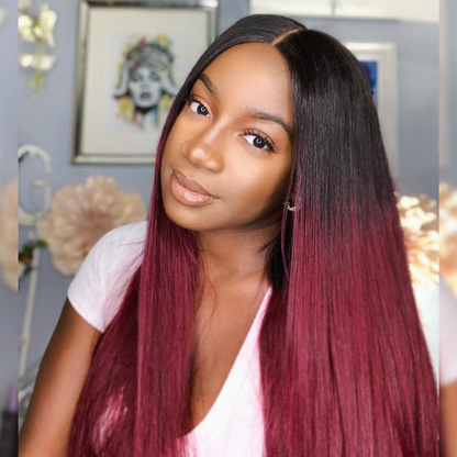 Ombre Honey Blonde, Brown &amp; Red Human Hair Wig - HD Lace Wigs