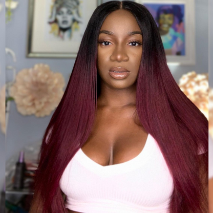 Ombre Honey Blonde, Brown &amp; Red Human Hair Wig - HD Lace Wigs