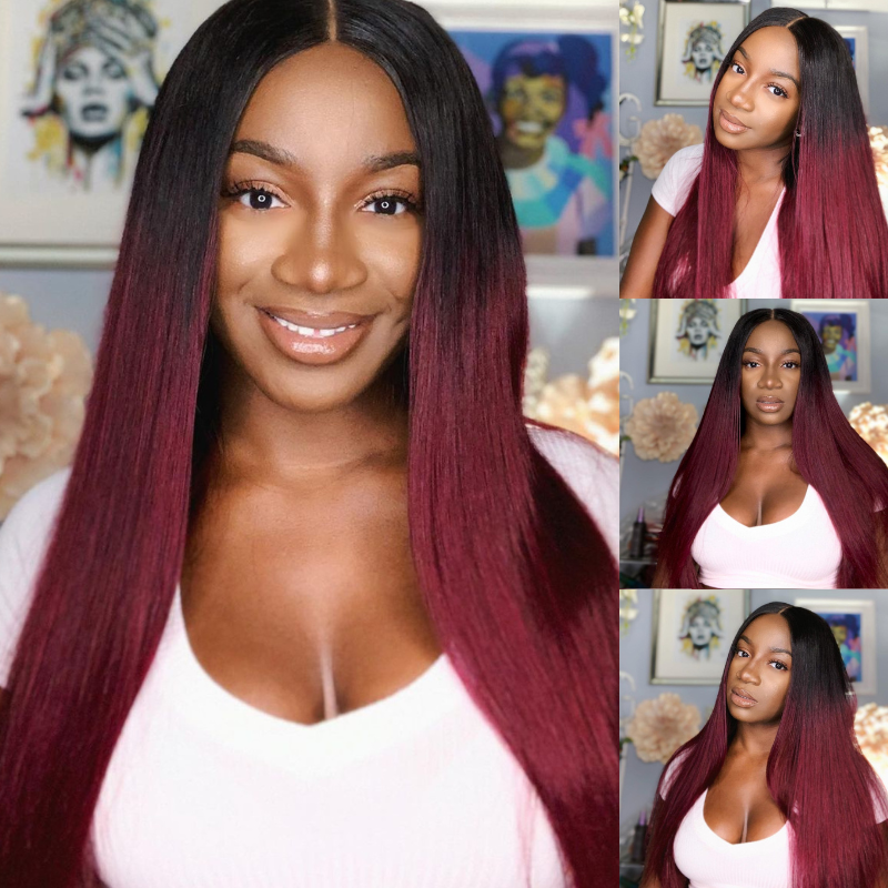 Ombre Honey Blonde, Brown &amp; Red Human Hair Wig - HD Lace Wigs