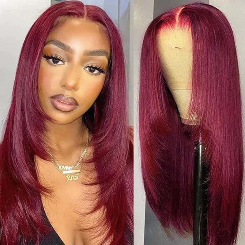 Red Layered Cut Straight Synthetic Wig - HD Lace Wigs