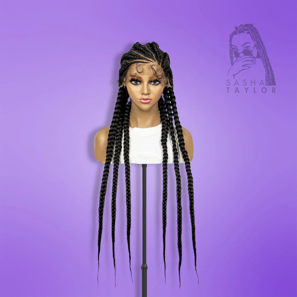 36&quot; Synthetic Cornrow Braided Wigs – HD Lace Wigs on a mannequin from the front