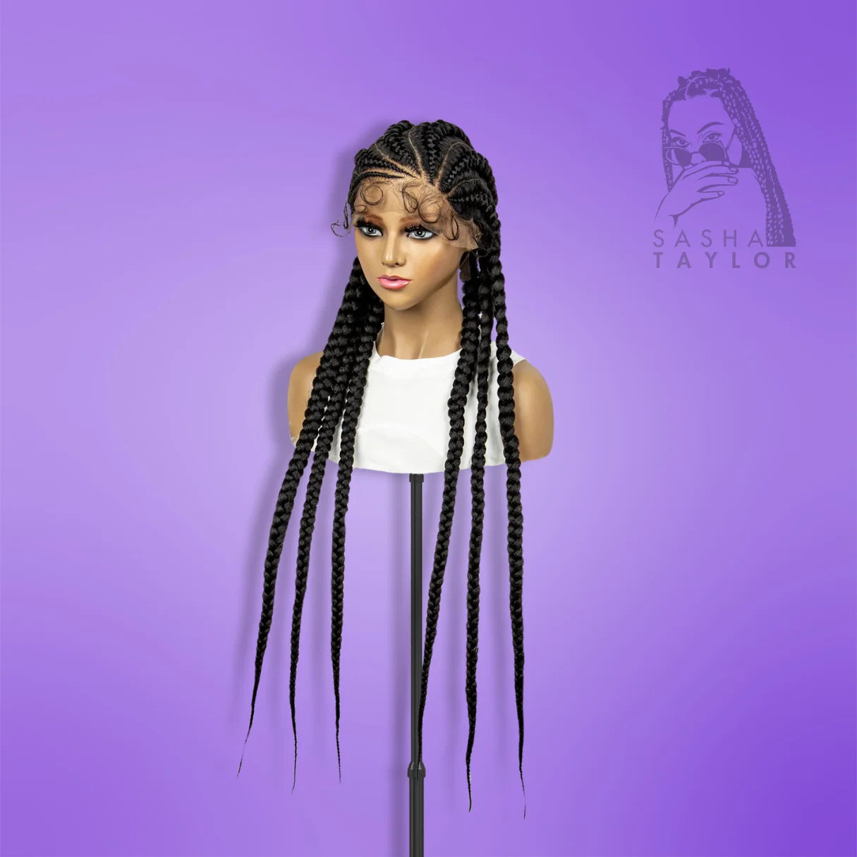 36&quot; Synthetic Cornrow Braided Wigs – HD Lace Wigs on a mannequin from the side