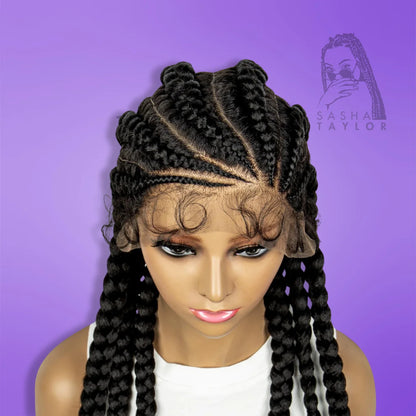 close up of 36&quot; Synthetic Cornrow Braided Wigs – HD Lace Wigs on a mannequin