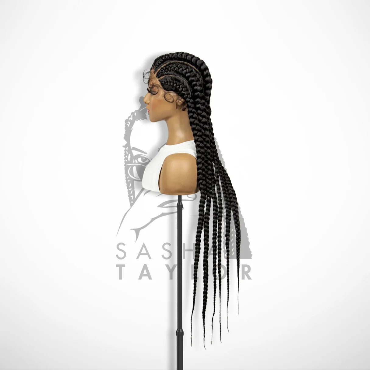 36&quot; Synthetic Cornrow Braided Wigs – HD Lace Wigs on a mannequin from the side