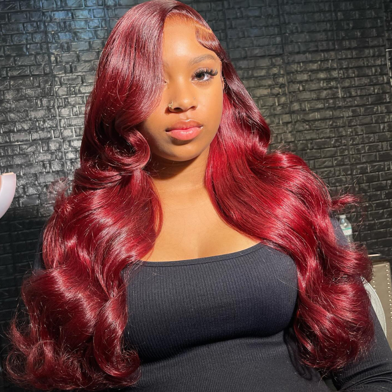 Red Body Wave Human Hair Wig - HD Lace Front