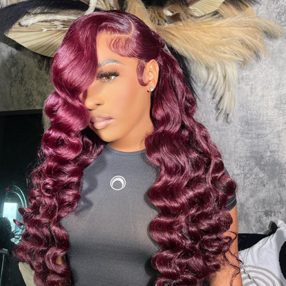 Red Wand Curls Loose Deep Wave Lace Front Wig