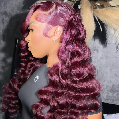 Red Wand Curls Loose Deep Wave Lace Front Wig