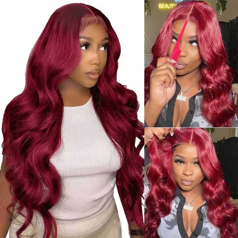 Red Body Wave Synthetic Wig - HD Lace Wigs