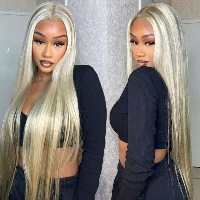 Balayage Blonde Highlights Straight Body Wave Lace Front Wig