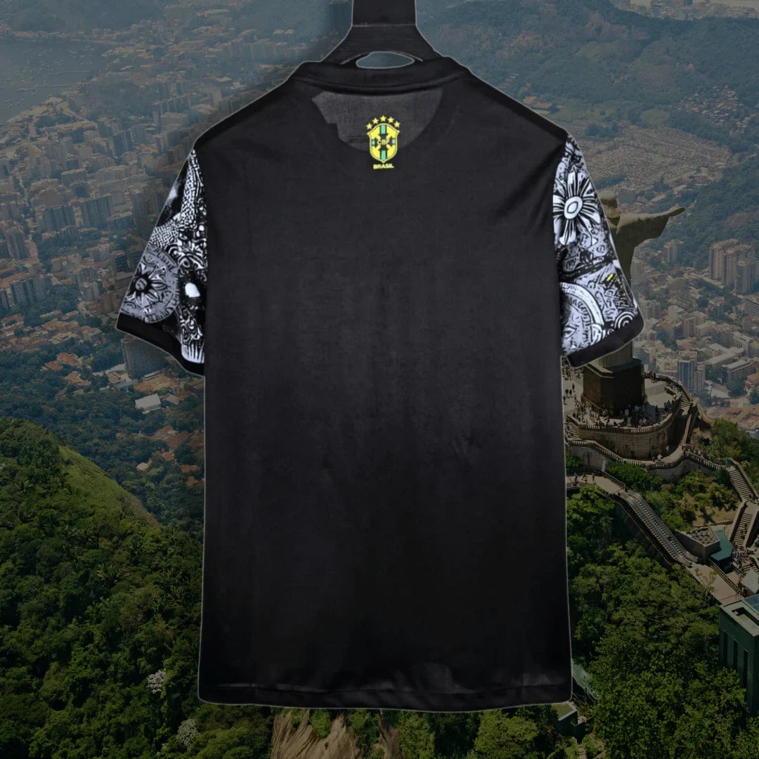 BRAZIL X JESUS CHRIST X STUSSY SPECIAL EDITION JERSEY KIT (BLACK) from the back without print