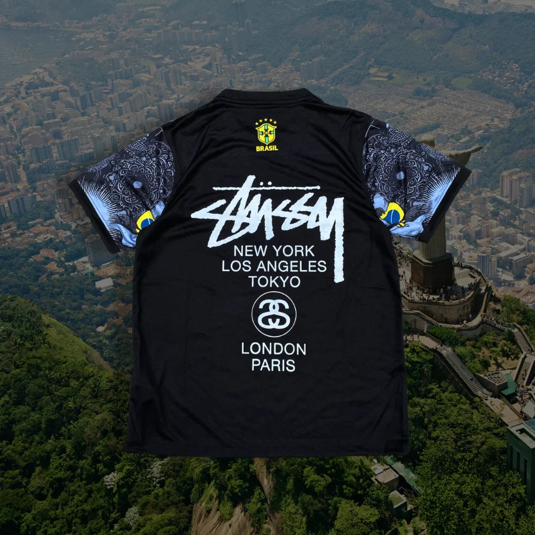 BRAZIL X JESUS CHRIST X stussy soccer jersey SPECIAL EDITION JERSEY KIT (BLACK) from the back