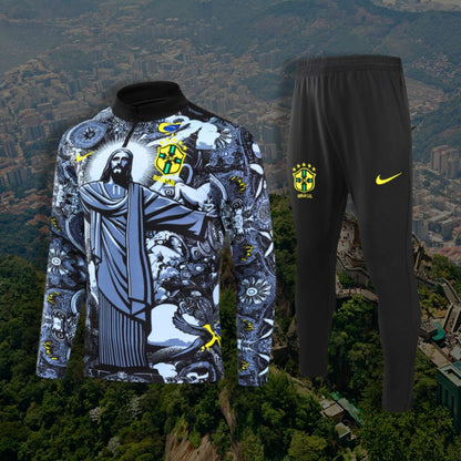 Brazil X Christ 24/25 Special Edition Black Football Tracksuit soccer tracksuit