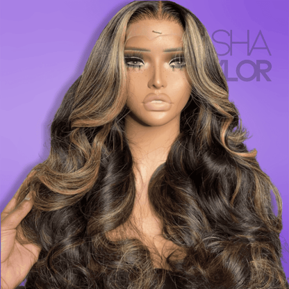 Balayage Highlights Body Wave Virgin Lace Front Wig - synthetic wig