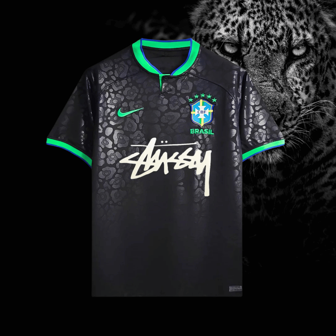 Brazil Black Leopard x stussy soccer jersey Shirt  Special Edition football kit soccer jersey tshirt