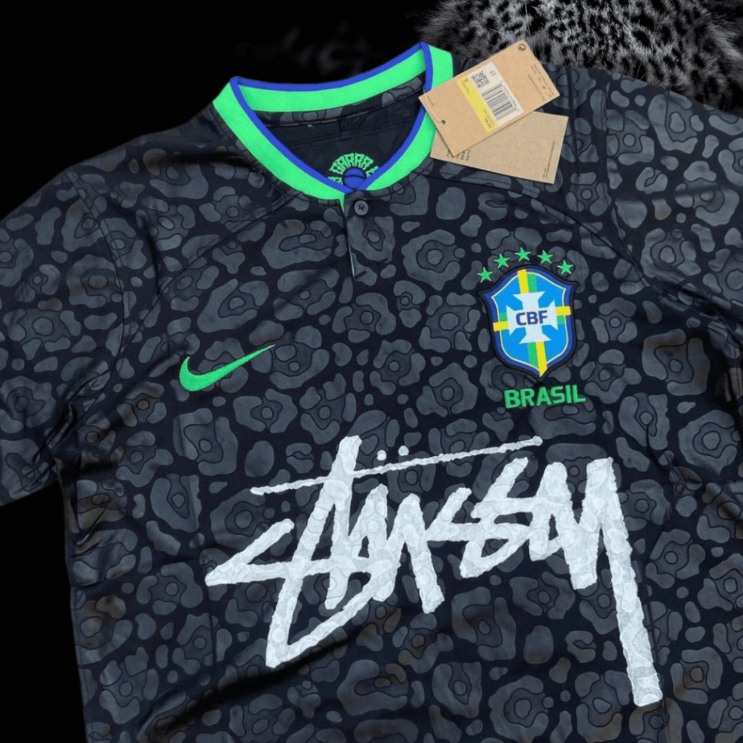 Brazil Black Leopard x Stussy Shirt - Special Edition football kit soccer jersey t-shirt