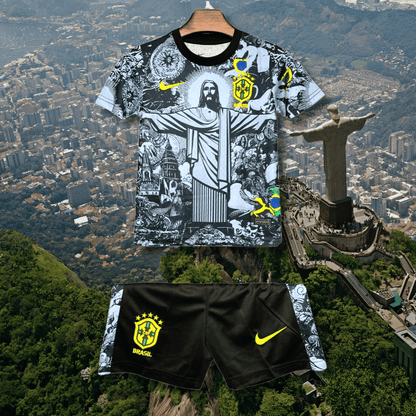 Brazil X Jesus Christ 24 25 _ Special Edition Kids Football Kit Kids soccer jersey t-shirt shirt