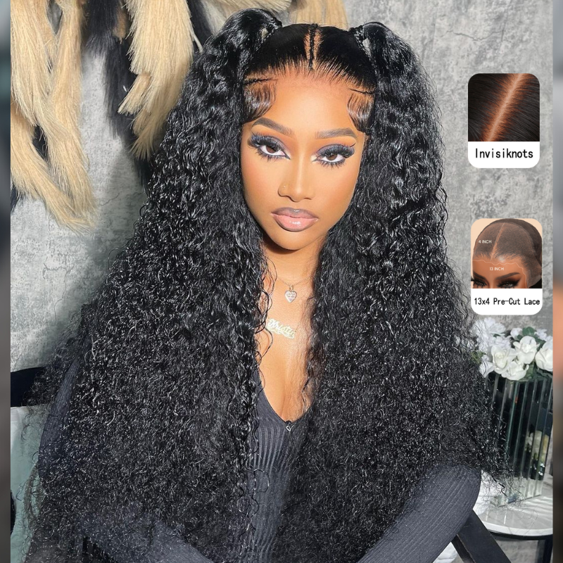 Pre-Bleached Invisible Knots Curly Synthetic Wig - HD Lace Wigs