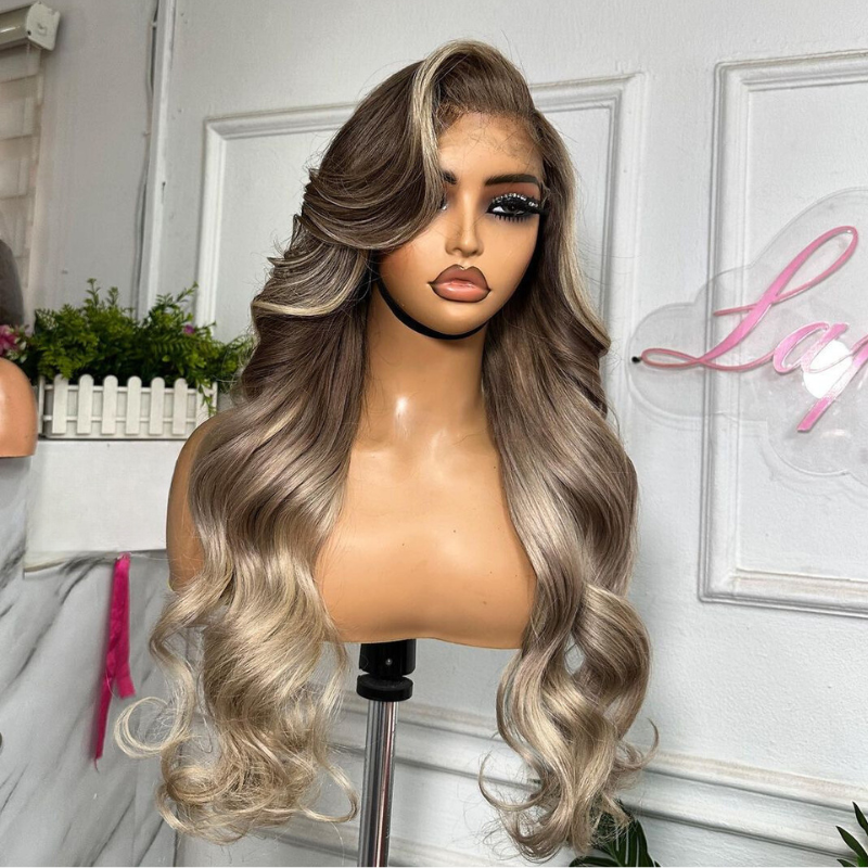 Dirty Ombre Skunk Ash Blonde Human Hair Wig - HD Lace Wigs