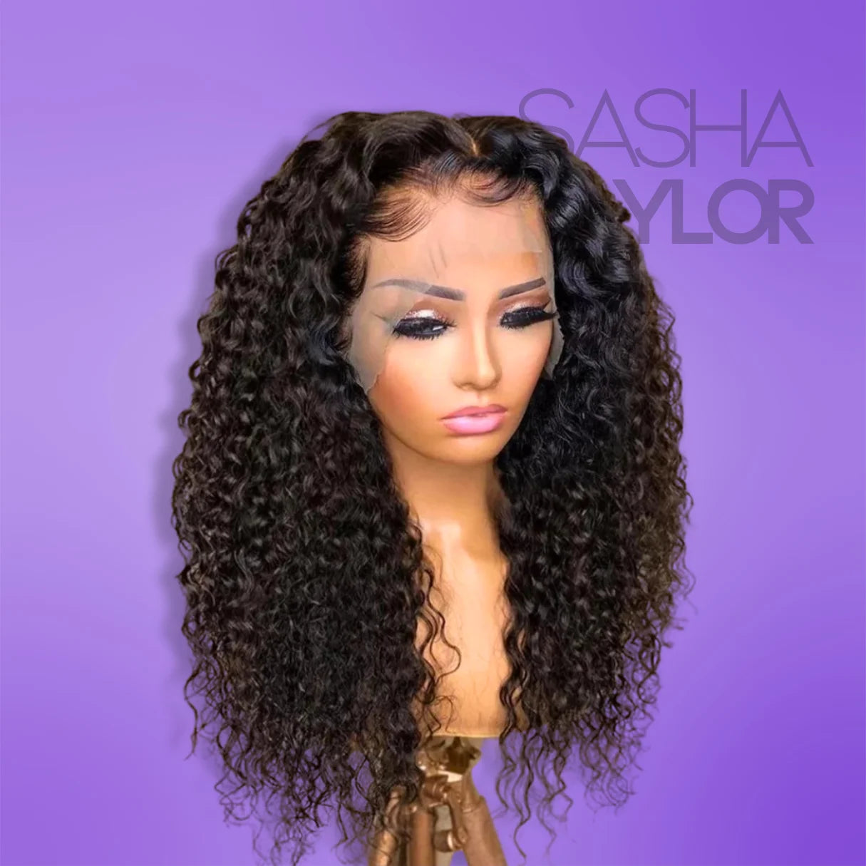 A mannequin wearing Pre-Plucked Deep Wave Human Hair Wig - Transparent HD Front Lace