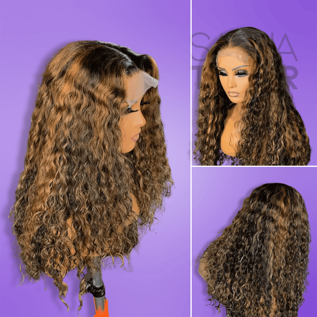 Honey Blonde Brown Synthetic Lace Front Wig - Kinky Curly