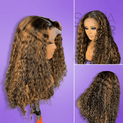 Honey Blonde Brown Synthetic Lace Front Wig - Kinky Curly