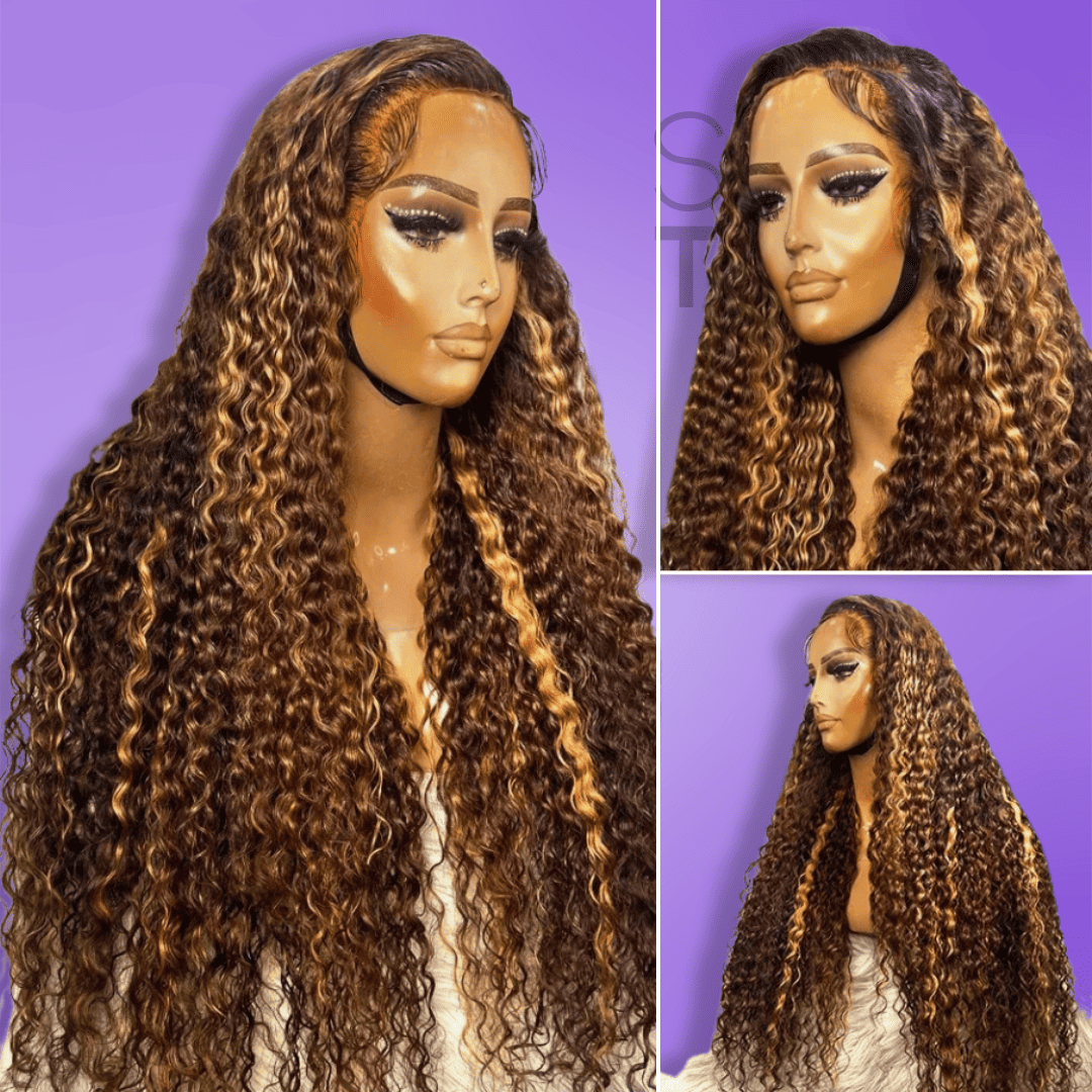 Honey Blonde Deep Wave Human Hair Wig - HD Lace Front