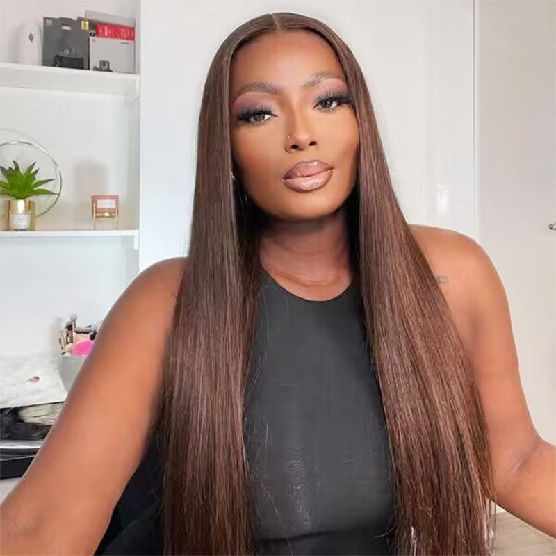 Chocolate Brown Straight Synthetic Wig - HD Lace Wigs