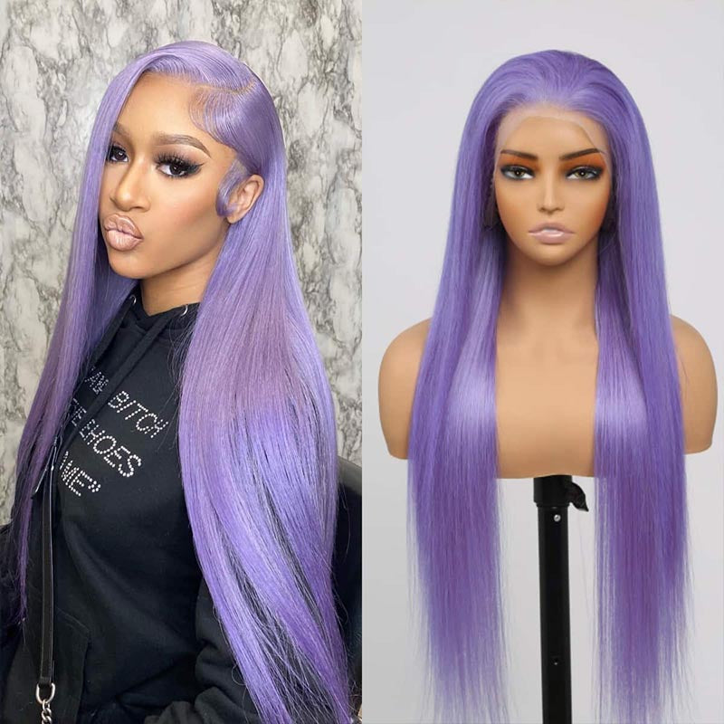 Light Lavender &amp; Purple Human Hair Wig - HD Lace Wigs