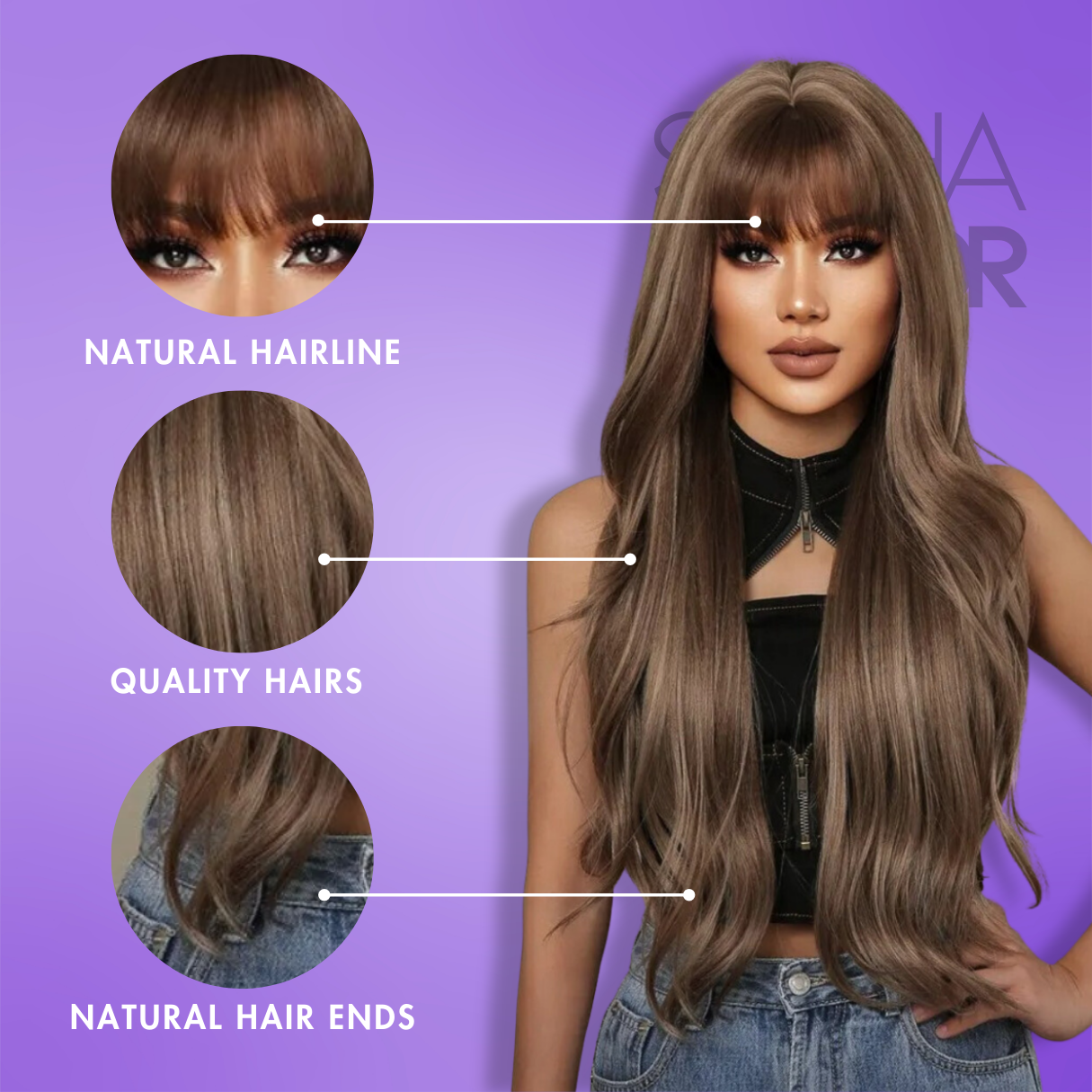 Long Straight Synthetic Wigs with Bangs - Natural Look for Cosplay and Everyday