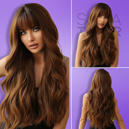 Long Straight Synthetic Wigs with Bangs - Natural Look for Cosplay and Everyday