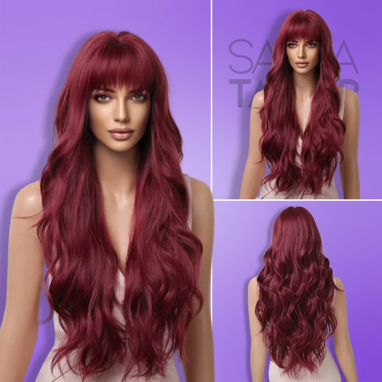 red Long Straight Synthetic Wigs with Bangs - Natural Look for Cosplay and Everyday