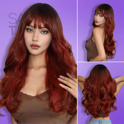 Long Wavy Wig with Bangs - Cosplay &amp; Everyday Fun - glueless wigs -  blonde wig - bang wig - umbre