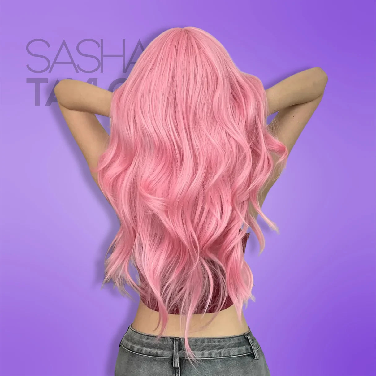 Long Wavy Wig with Bangs - Cosplay &amp; Everyday Fun - glueless wigs -  blonde wig - bang wig - pink from the back