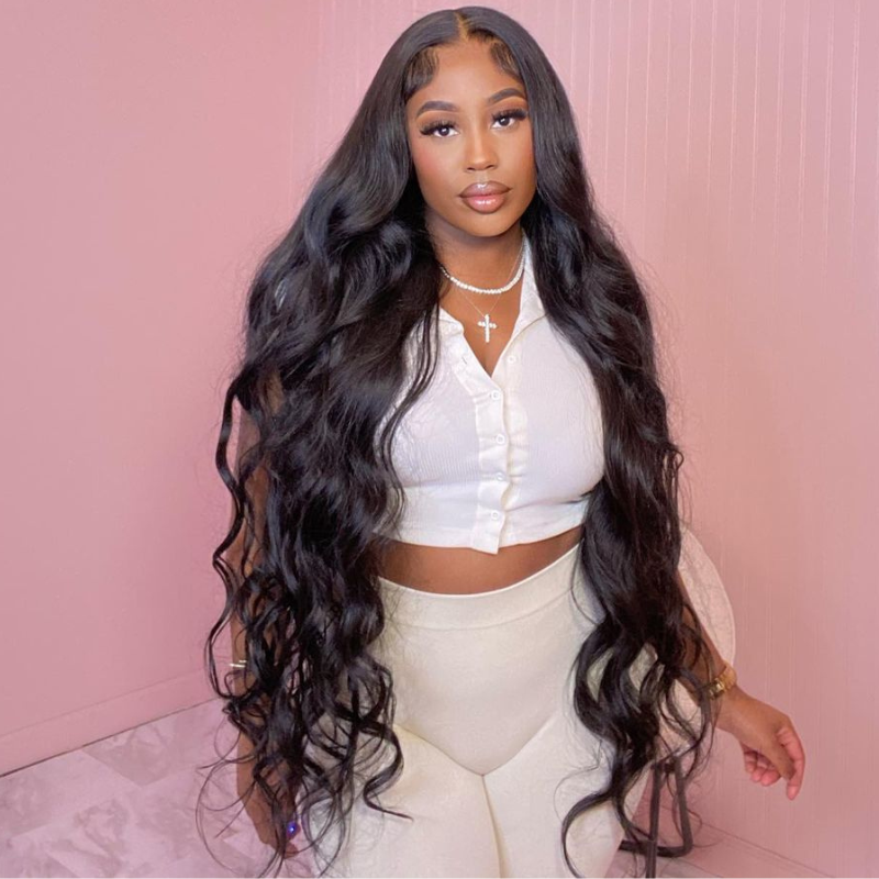 38&quot; Long Buss Human Hair Wig With Bangs - HD Lace Wigs