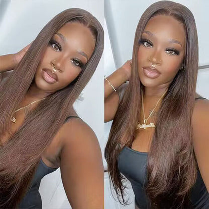 Chocolate Brown Straight Synthetic Wig - HD Lace Wigs