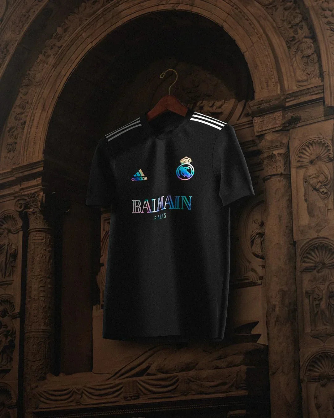 real madrid x balmain black jersey shirt