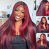 Black & Burgundy Red Human Hair Wig - HD Lace Wigs