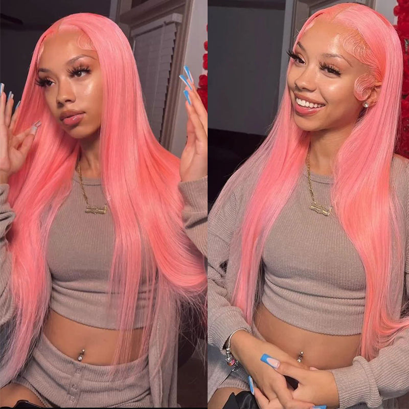 Straight Pink Human Hair Wig - HD Lace Wigs