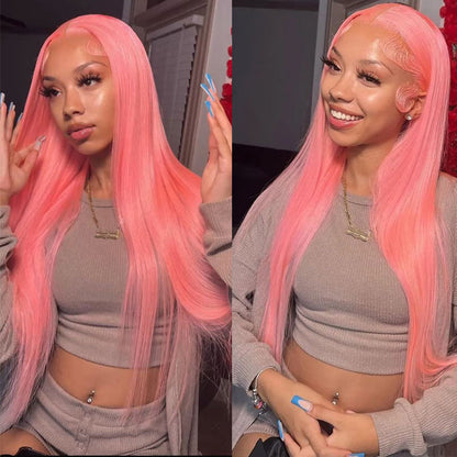 Straight Pink Human Hair Wig - HD Lace Wigs