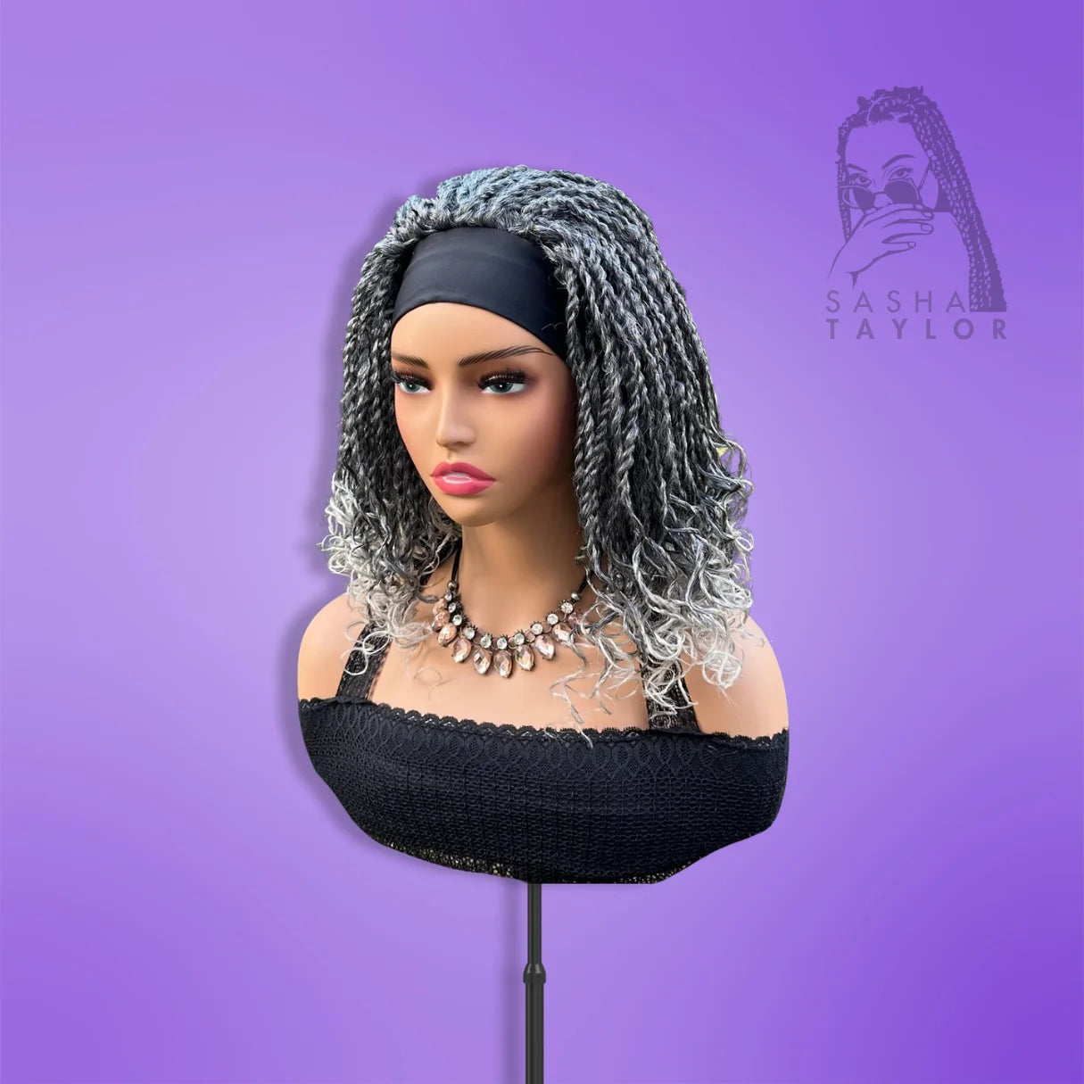 grey Short Headband Bob Braided Wigs on a mannequin from the front