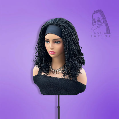 black Short Headband Bob Braided Wigs on a mannequin from the front