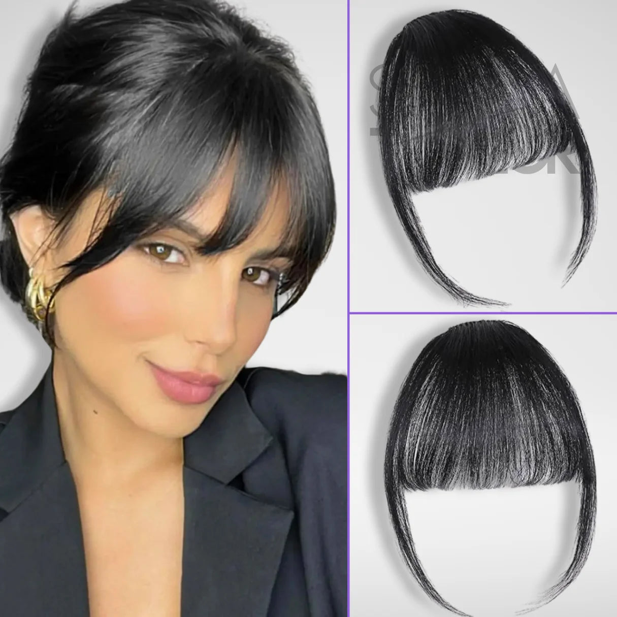 black Silky Smooth Clip-In Bangs  | Natural Fringe for Easy Daily Wear