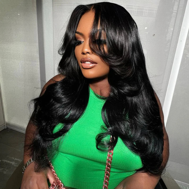 Straight Body Wavy Synthetic Wig With Bangs - HD Lace Wig