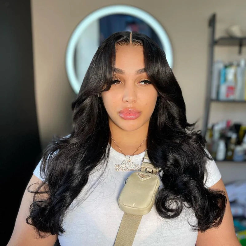 Straight Body Wavy Synthetic Wig With Bangs - HD Lace Wig